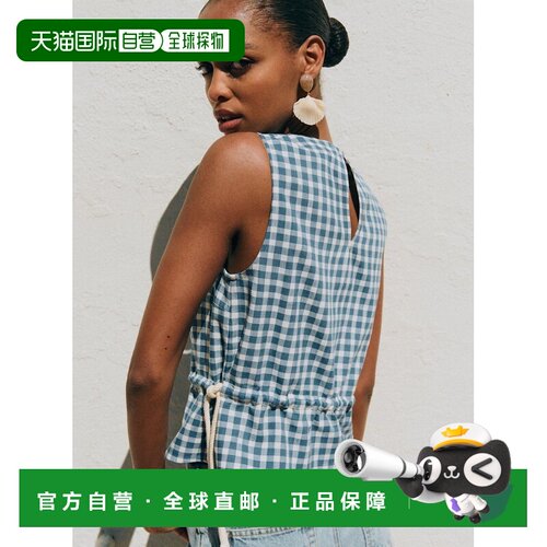 自营欧洲直邮Sezane 女士象牙白/浅蓝色无袖提花上衣
