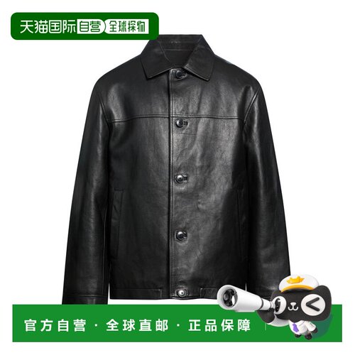 1h可退 香港直邮YVES SALOMON 男士 皮革夹克 black黑色 舒适时尚