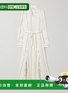 香港直邮Gabriela Hearst 女士 Galway 束带条纹斜纹丝绸中长衬衫