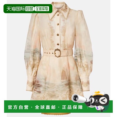 1h可退 香港直邮ZIMMERMANN 女士 Rebellion 海军风印花亚麻真丝