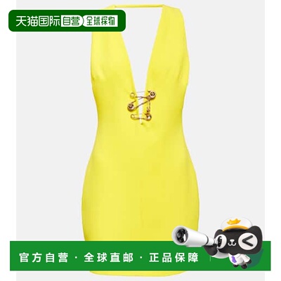 1h可退 香港直邮versace 范思哲 女士 别针真丝迷你连衣裙 001180