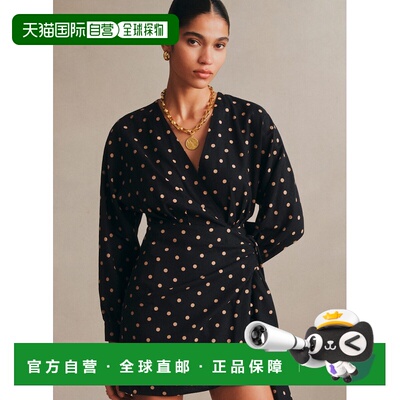 自营欧洲直邮Sezane ROBE ALICE女士黑底白波点印花短款连衣裙