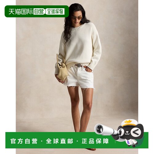 自营欧洲直邮Ralph Lauren拉夫劳伦 女士浅蓝色棉质毛边牛仔短裤