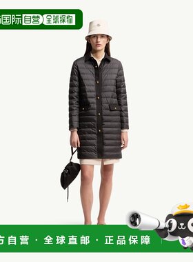 自营欧洲直邮MONCLER盟可睐 Jujulong女士黑色棉麻镶边长款棉服