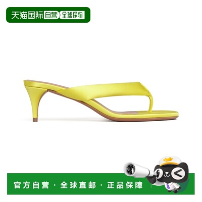 自营欧洲直邮ALAIA阿莱亚 PADDED女士柠檬黄缎面细高跟夹趾凉拖