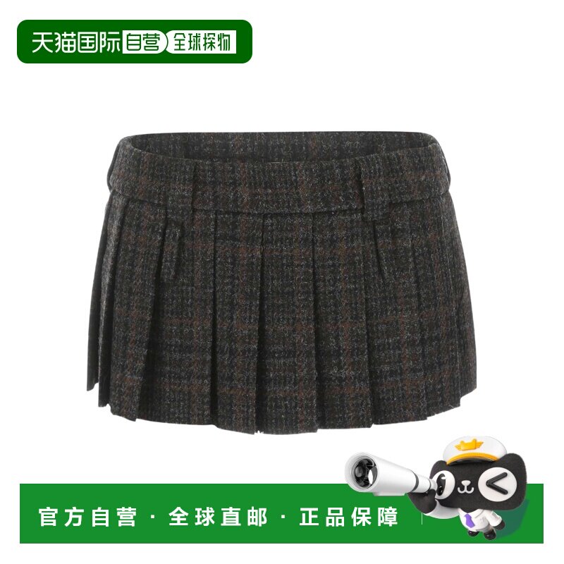 【99新未使用】香港直邮Miu Miu 徽标格纹半身裙 MG185411GU百褶