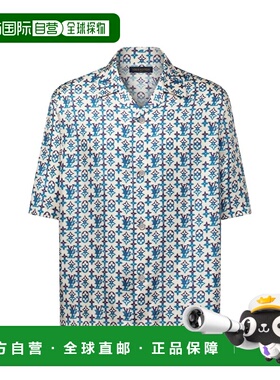 自营欧洲直邮LV路易威登 Monogram男士紫色真丝老花图案短袖衬衫