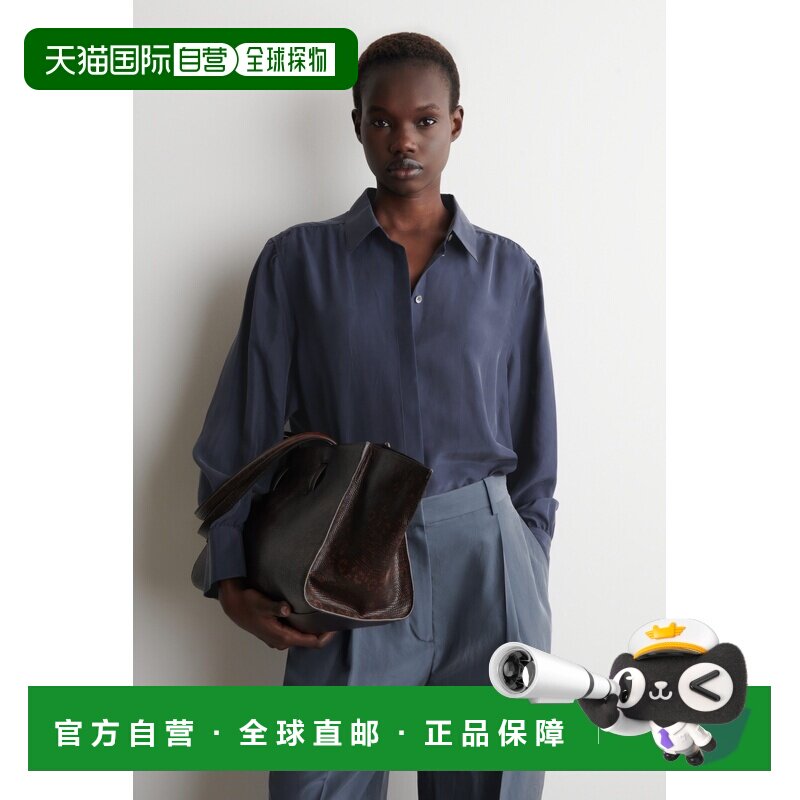 自营欧洲直邮COS 女士蓝色丝绸褶皱衬衫通勤女装图片