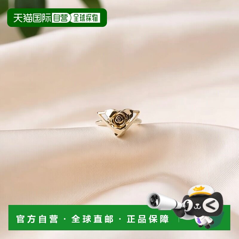 自营欧洲直邮Prada普拉达 女士金色金属三角玫瑰戒指装饰