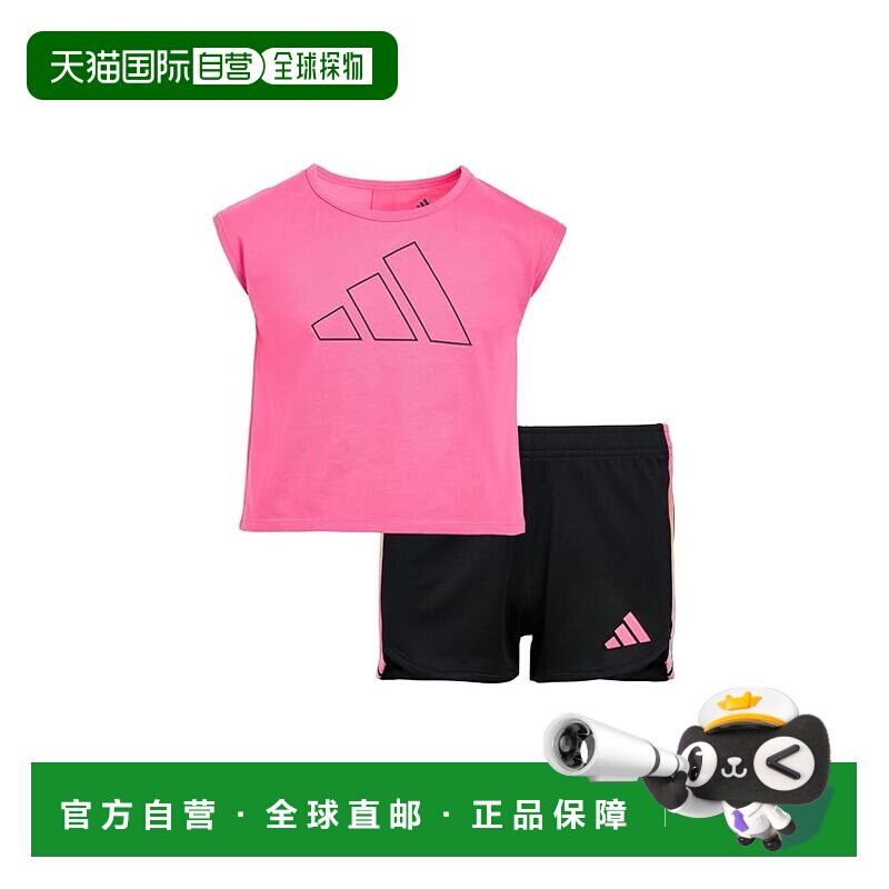 香港直邮adidas 阿迪达斯 女童 Back 褶裥T恤网纱短裤套装(学步童