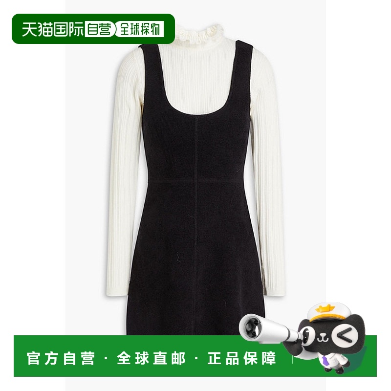 1h可退 香港直邮Sandro 女士 珠皮呢拼接洞眼针织迷你连衣裙 SFPR