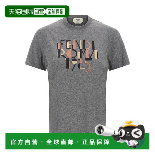1h可退 香港直邮Fendi 芬迪 女士 灰色棉质T恤 FS7254AVF8