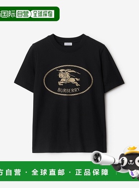 自营欧洲直邮Burberry博柏利 Knight系列女士黑色棉短袖马术骑士T