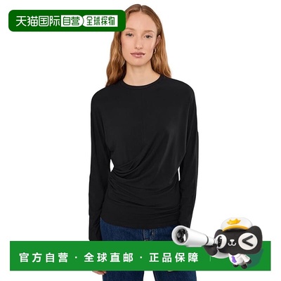 1h可退 香港直邮VINCE 女士 Fixed 垂褶水手领长袖上衣 black黑色