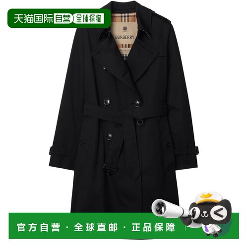 自营欧洲直邮Burberry博柏利 女士黑色棉质长款风衣长袖