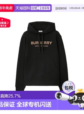 自营欧洲直邮Burberry/博柏利 女士黑色棉质徽标LOGO字母连帽卫衣