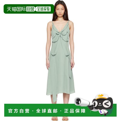1h可退 香港直邮Acne Studios 艾克妮 女士 绿色 Bow Silk 连衣裙