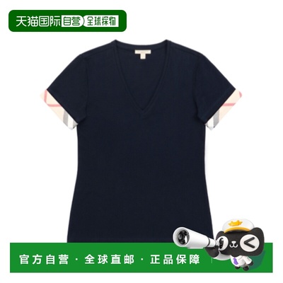 香港直邮Burberry博柏利深V领短袖T恤高档舒适百搭高级感时尚正品