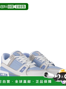 自营欧洲直邮LV路易威登 男士蓝色皮革老花图案运动鞋