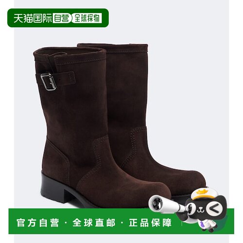 1h可退 香港直邮Prada 普拉达 女士 Shard 绒面革骑士靴子中筒靴