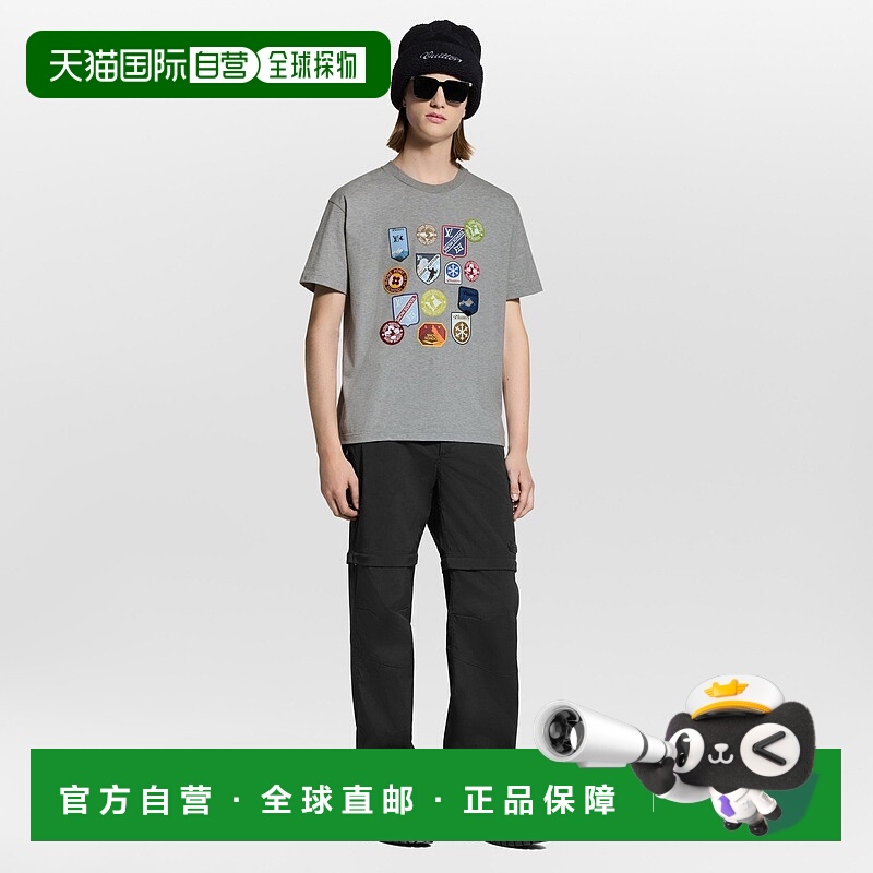 自营1h可退 欧洲直邮LV路易威登 男士灰色棉滑雪主题印花短袖T恤