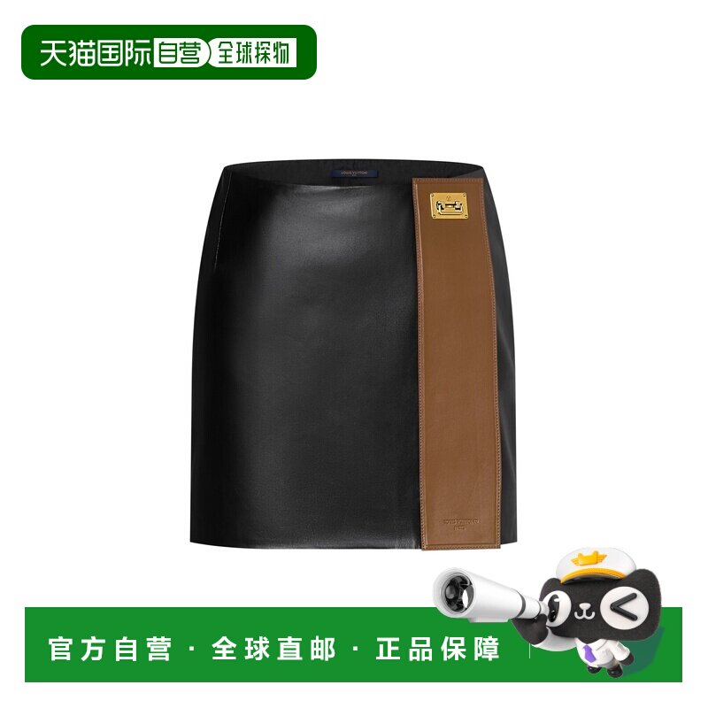 自营欧洲直邮LV路易威登 女士黑色皮革撞色迷你裙