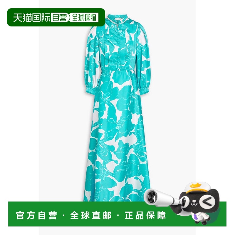 1h可退 香港直邮Sandro 女士 水晶装饰印花斜纹布长款连衣裙 SFPR