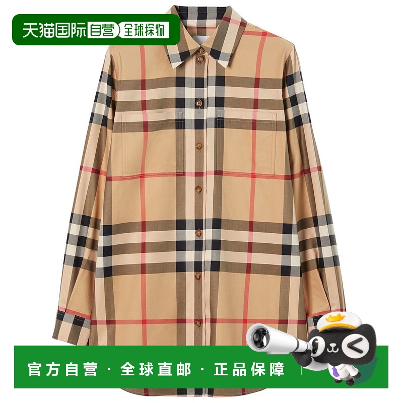 香港直邮Burberry 巴宝莉 女士 1处勾线 格子纽扣方领长袖衬衫 女