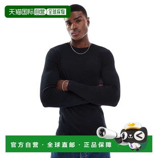 设计基础款 男士 紧身长袖 罗纹T恤 1h可退 黑色 香港直邮ASOS