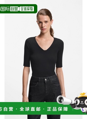 自营欧洲直邮Hugo Boss 女士黑色粘胶纤维纽扣短袖T恤