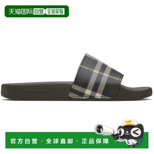 1h可退 香港直邮Burberry 巴宝莉 男士 绿色格纹拖鞋 8119278C334