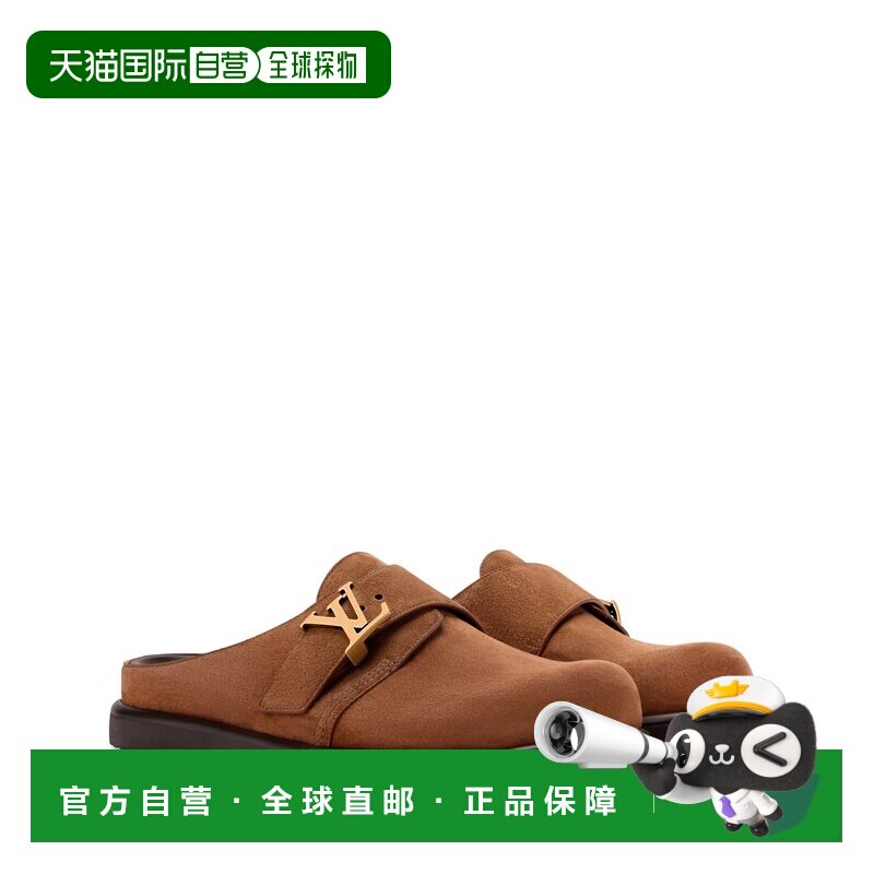 自营欧洲直邮LV路易威登 男士干邑色皮革logo标识凉拖拖鞋凉拖鞋