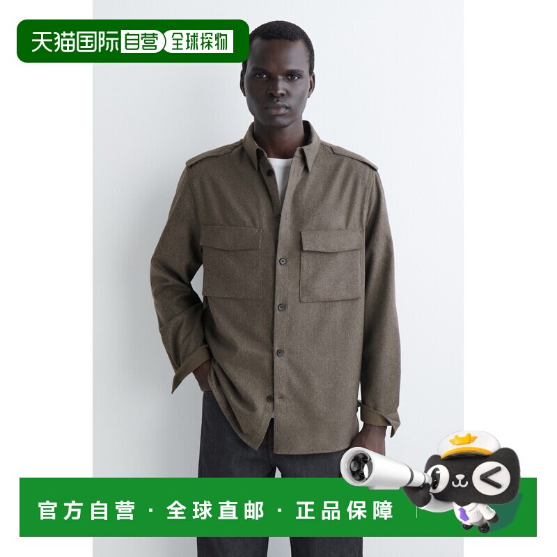 自营欧洲直邮COS 男士米色羊毛长袖衬衫男装肩章细节图片