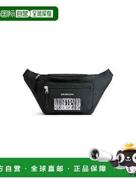 自营欧洲直邮Balenciaga巴黎世家 Explorer男士黑色logo标识腰包