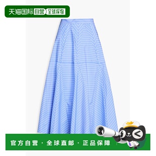 1h可退 香港直邮Sandro 女士 条纹府绸中长半身裙 SFPJU01456BLEU