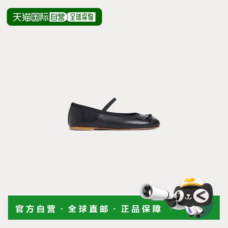 欧洲直邮Bonpoint小樱桃 Joie女童黑色皮革芭蕾鞋