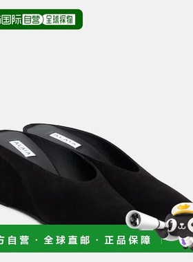 香港直邮alaia 女士 Cube 75 绒面革坡跟凉拖 black黑色 舒适时尚