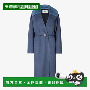 自营欧洲直邮Fendi芬迪 女士深蓝色羊绒大衣皮草