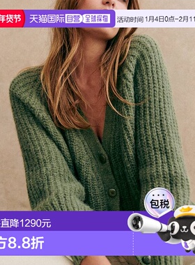 自营欧洲直邮Sezane 女士卡其绿羊驼毛/羊毛/聚酰胺开衫