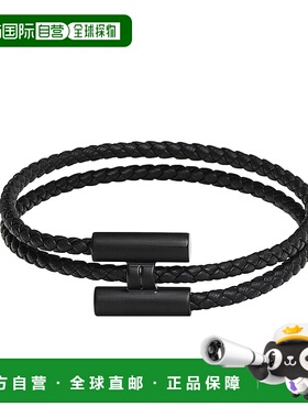 自营1h可退 欧洲直邮Hermes爱马仕编织手链男士黑色小牛皮金属