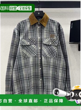 1h可退 香港直邮Miu Miu 缪缪 女士 灰色格纹法兰绒衬衫MK2010 18