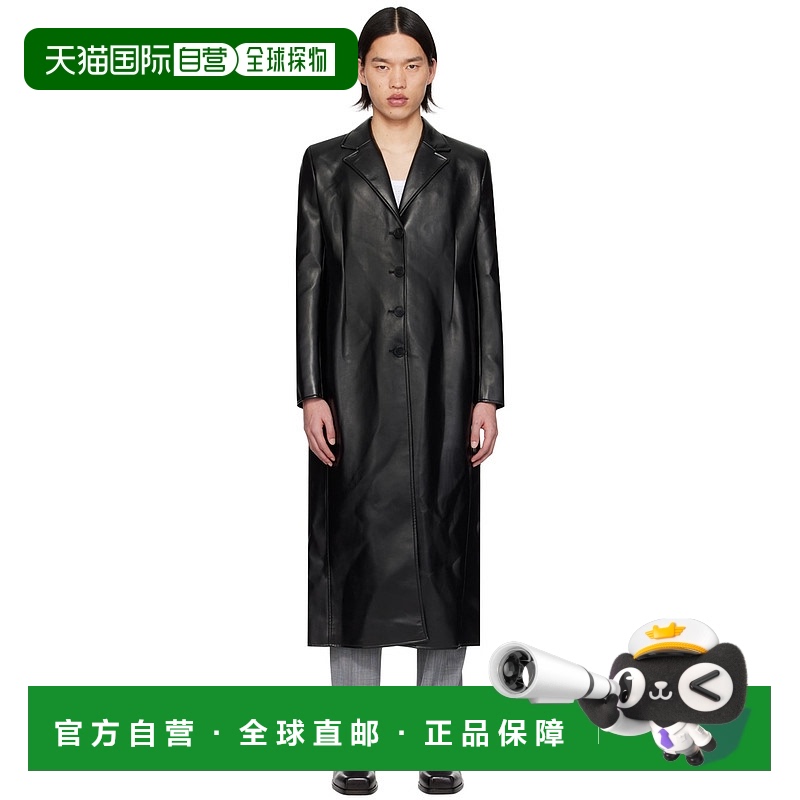 1h可退 香港直邮Coperni 男士 黑色纽扣合成皮革大衣 COPM20829ME