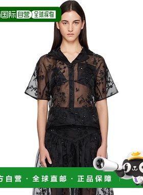 1h可退 香港直邮GANNI 甘尼 女士 黑色 Embellished Organza 衬衫