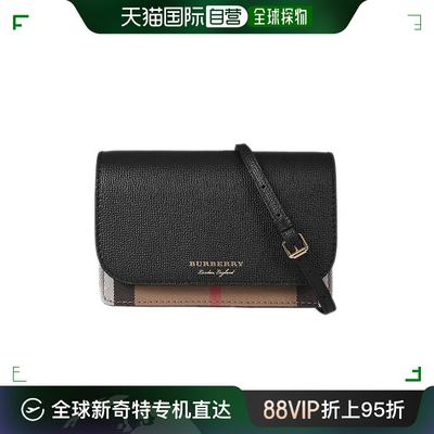 欧洲直邮BURBERRY/博柏利女士帆布配皮黑色徽标翻盖开合款单肩包