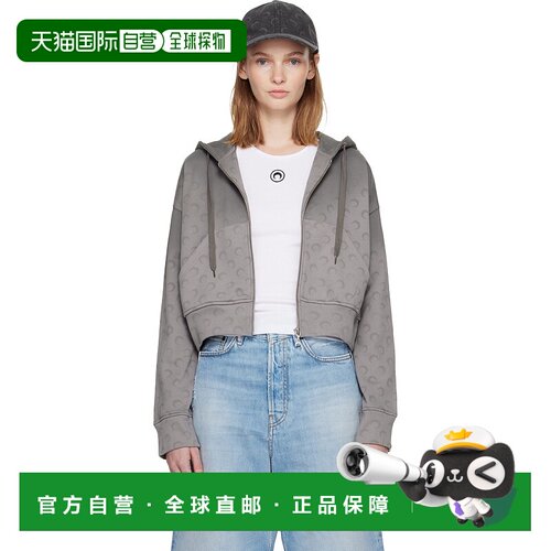 香港直邮Marine Serre 女士 灰色 Faded Moon Fleece Cropped Zip
