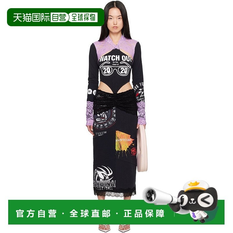 香港直邮Marine Serre 女士 黑色 Regenerated T-Shirts & Lace