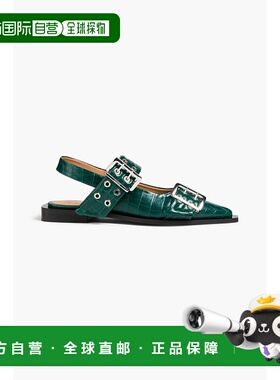 香港直邮GANNI 甘尼 女士 搭扣鳄鱼纹露跟尖头平底鞋 S3005774PIN