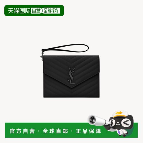 自营欧洲直邮YSL圣罗兰 CASSANDRE系列女士黑色小牛皮按扣开合手