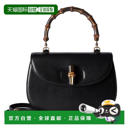 自营欧洲直邮GUCCI古驰 Bamboo 1947女士黑色皮革中号手提包钱包