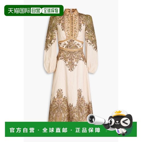 1h可退 香港直邮ZIMMERMANN 女士 佩斯利印花亚麻中长连衣裙 9794